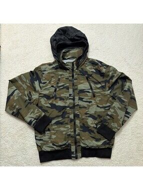 Simply Styled Mens L Camo Camouflage Nylon Hooded Bomber Jacket Full Zip